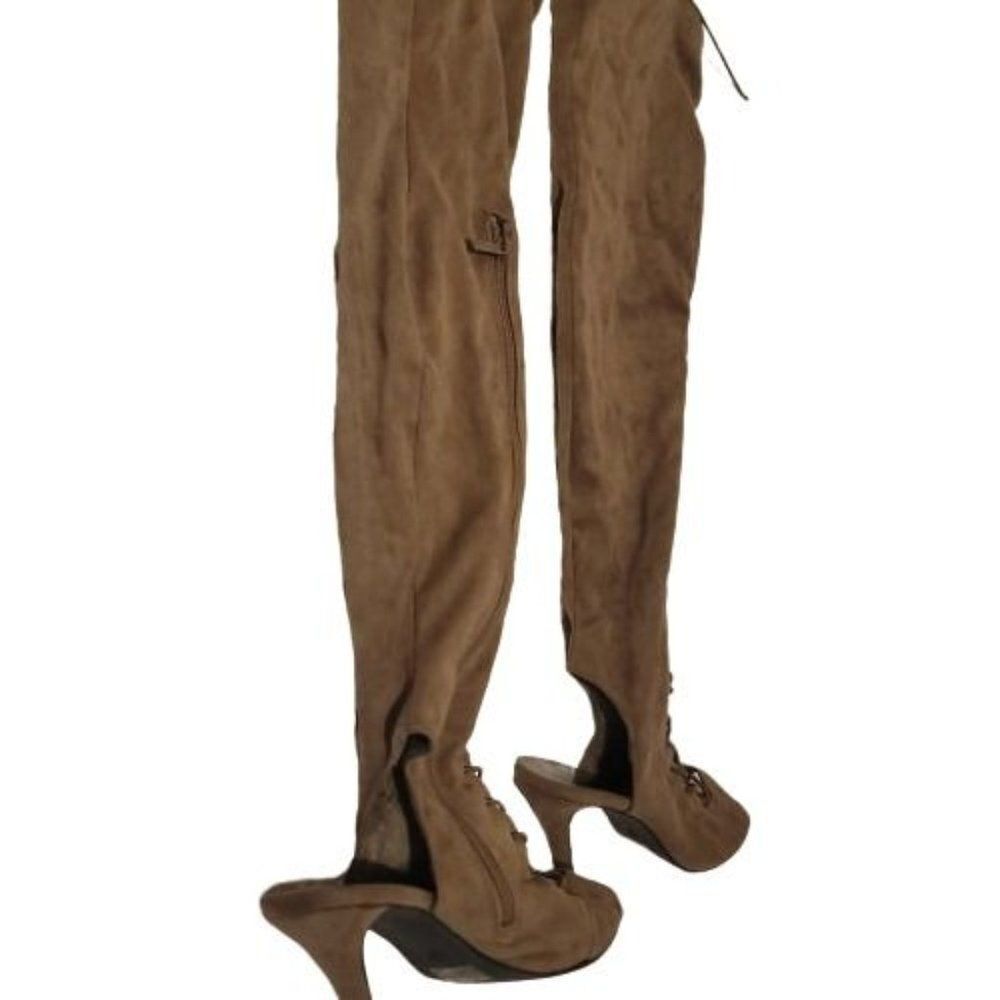 Breckelle's Womens Brown Stiletto Heel Suede Lace Up Knee High Boots Size US 10